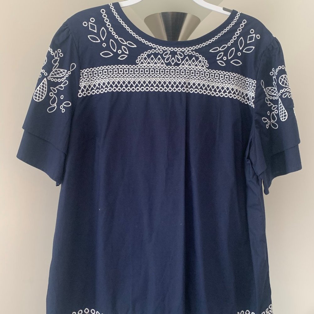 Banana Republic Navy Embroidered Sleeve Blouse